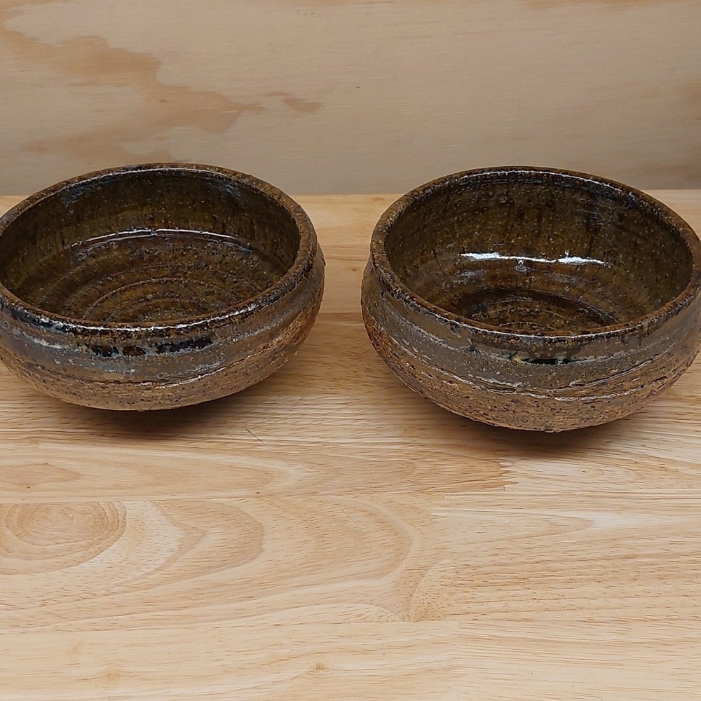 Signed Raku? POTTERY BOWLS BROWN UNUSED SET OF 2